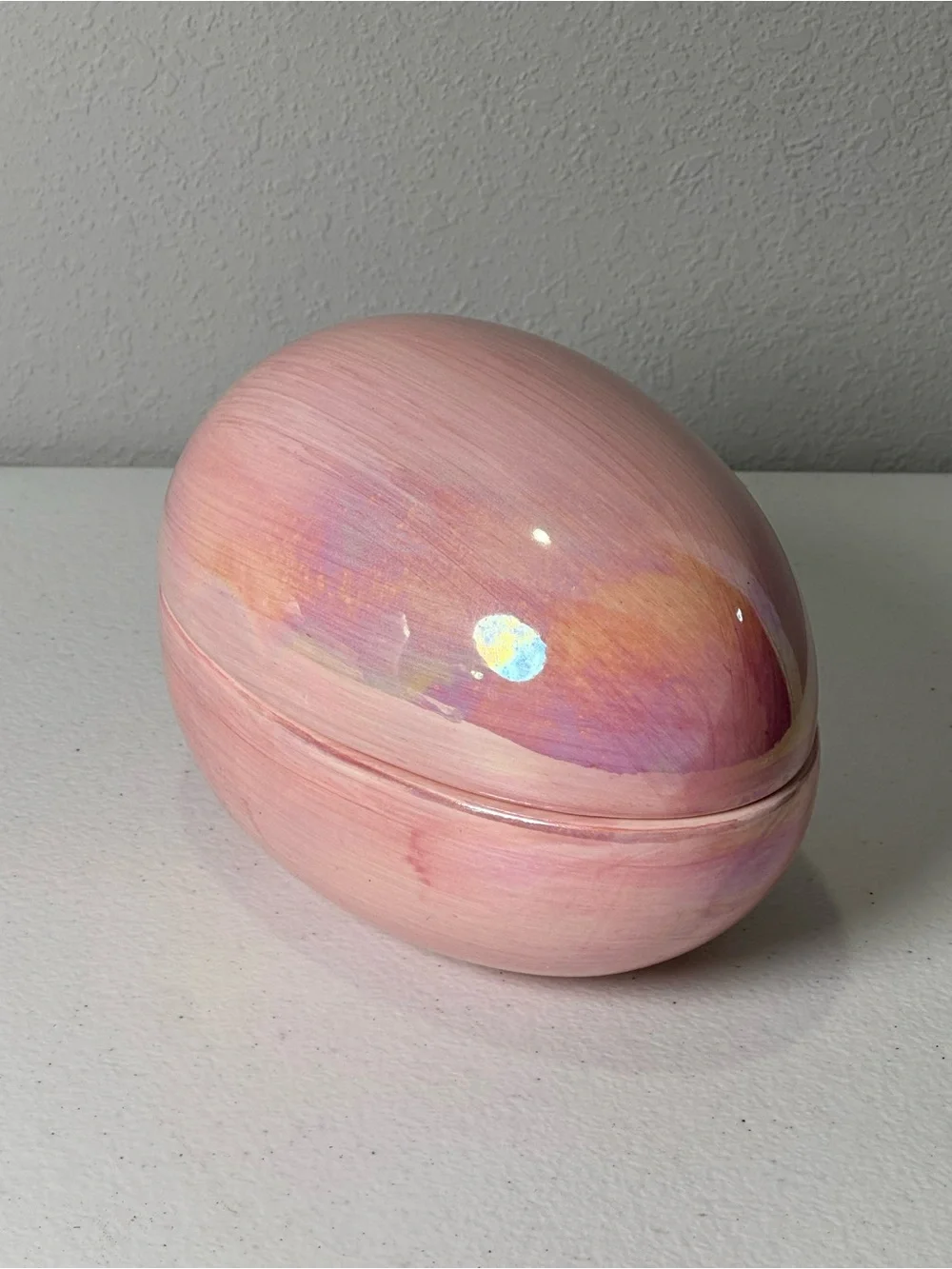 Pink Iridescent Oval Jewelry Trinket Box - Elegant Small Storage